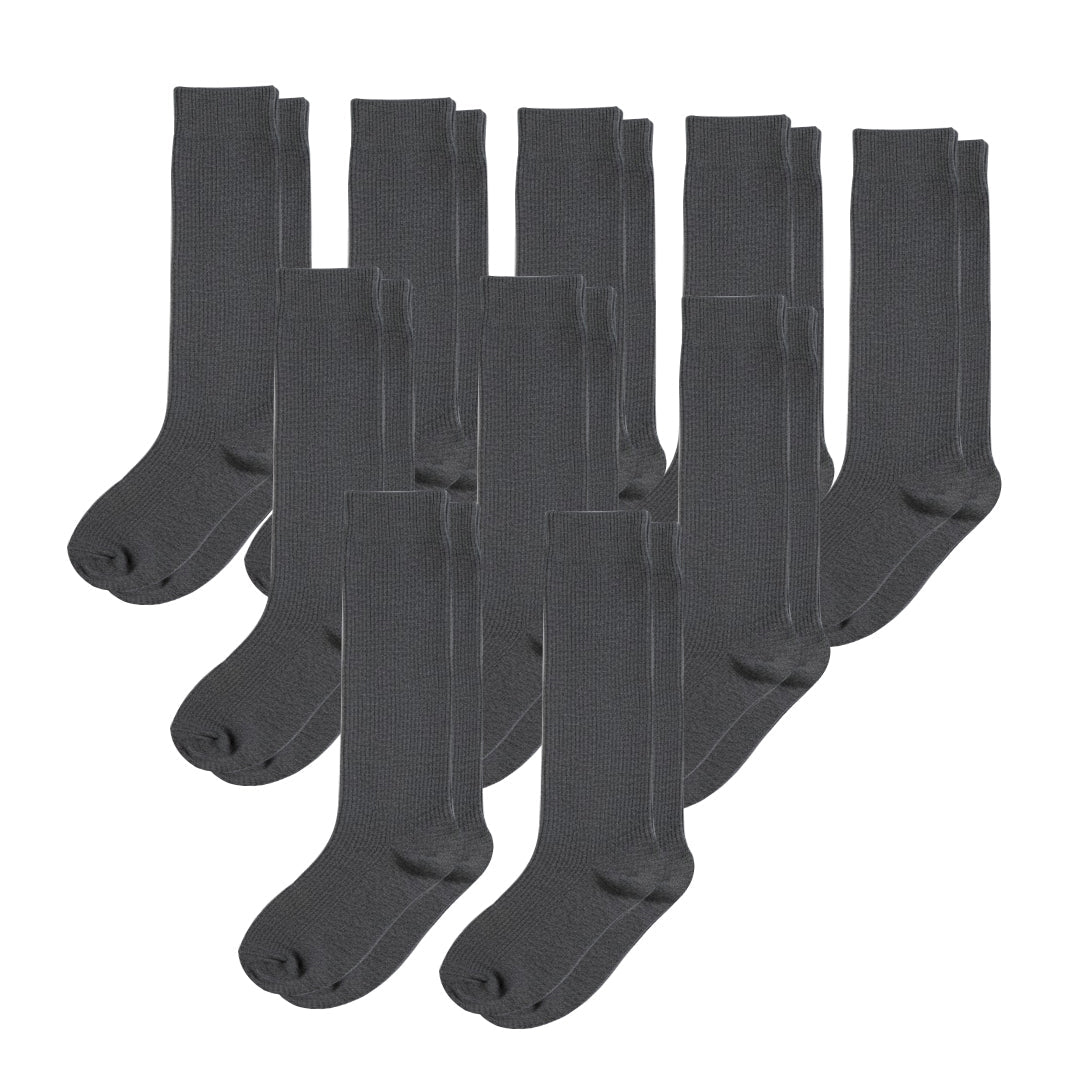 10-Pack Padded Extra-Stretch Crew Socks for Wide Feet and All-Day Comfort - Grey