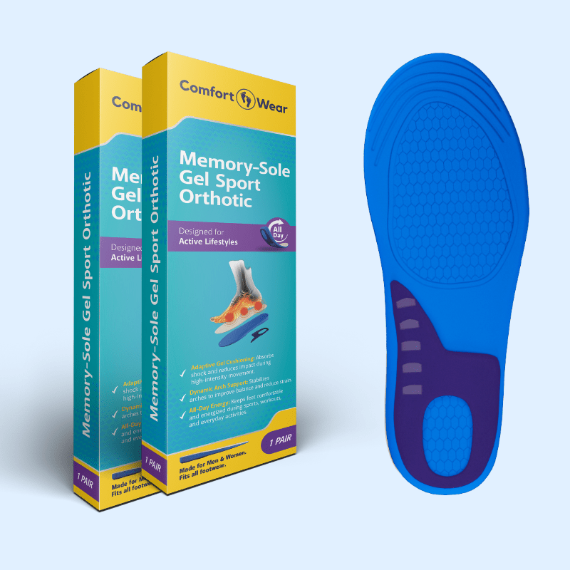 2-Pack Memory Foam Gel Sport Insoles for Running, Walking and Everyday Support