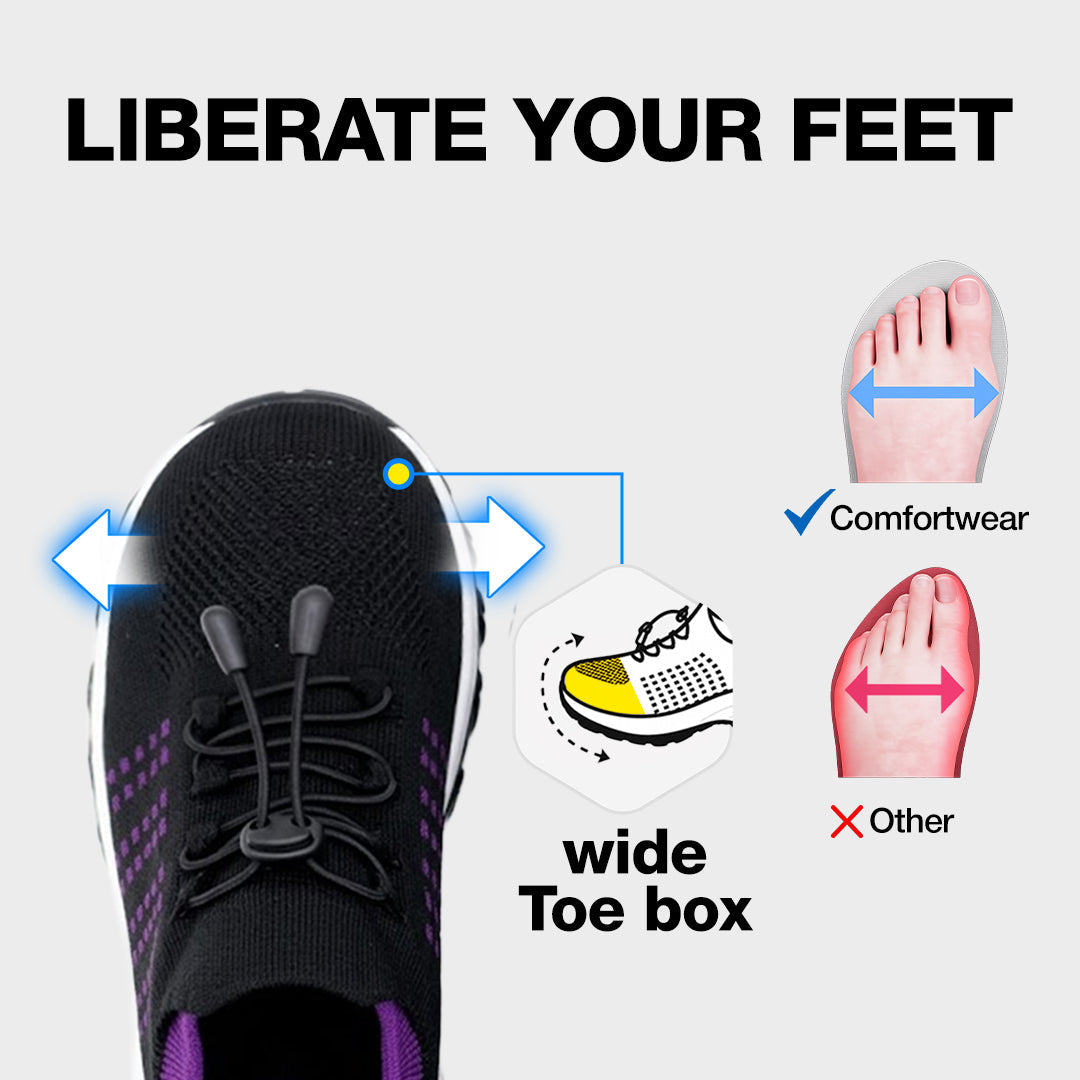 Women's Ortho Stretch Cushion Shoes for Arch Support and All-Day Walking Comfort - Black Purple