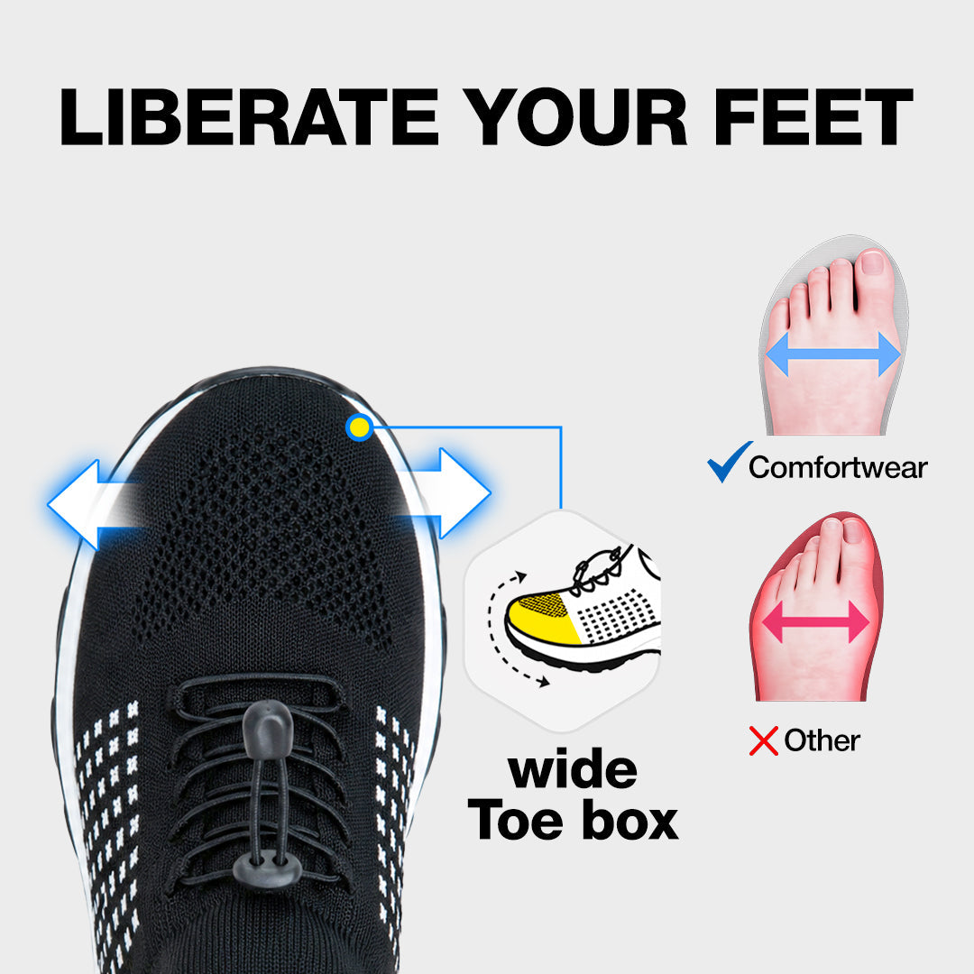 Women's Ortho Stretch Cushion Shoes for Arch Support and All-Day Walking Comfort - Black White