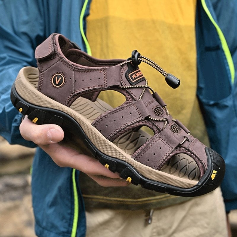 Men's Ortho Heel Strap Sandals for Hiking, Walking and Outdoor Comfort - Coffee