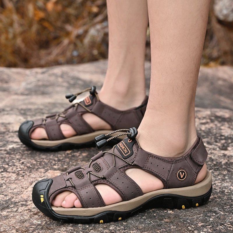 Men's Ortho Heel Strap Sandals for Hiking, Walking and Outdoor Comfort - Coffee