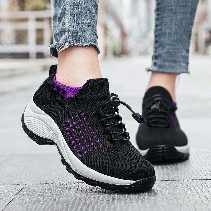Women's Ortho Stretch Cushion Shoes for Arch Support and All-Day Walking Comfort - Black Purple