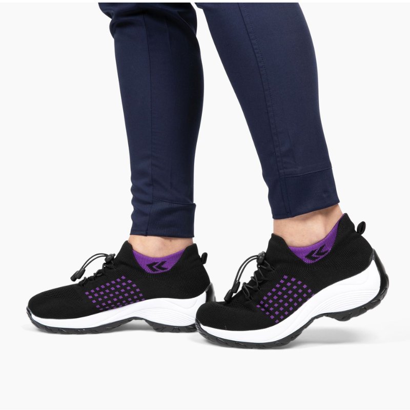 Women's Ortho Stretch Cushion Shoes for Arch Support and All-Day Walking Comfort - Black Purple