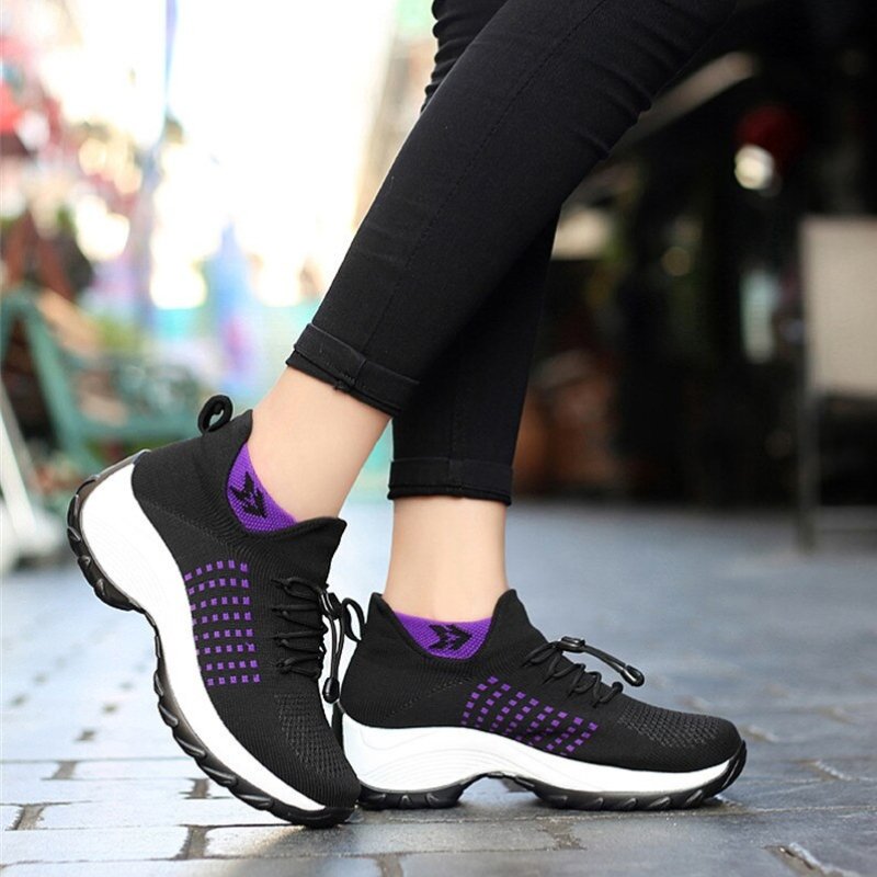 Women's Ortho Stretch Cushion Shoes for Arch Support and All-Day Walking Comfort - Black Purple