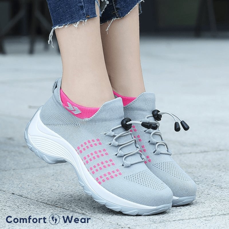 Women's Ortho Stretch Cushion Shoes for Arch Support and All-Day Walking Comfort - Gray Pink