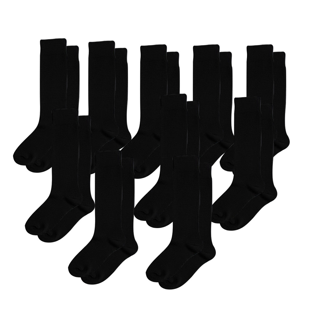 10-Pack Padded Extra-Stretch Crew Socks for Wide Feet and All-Day Comfort - Black