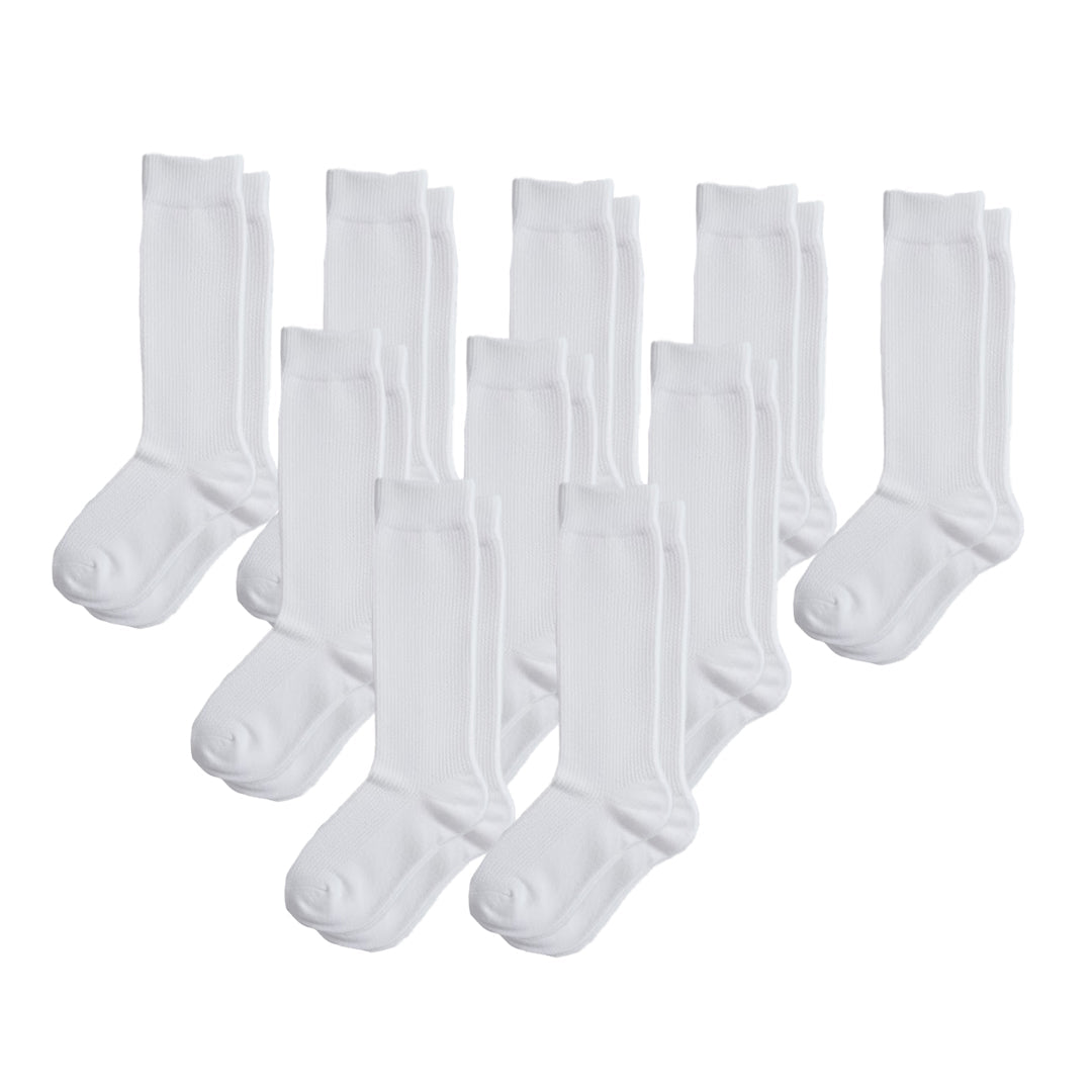 10-Pack Padded Extra-Stretch Crew Socks for Wide Feet and All-Day Comfort - White