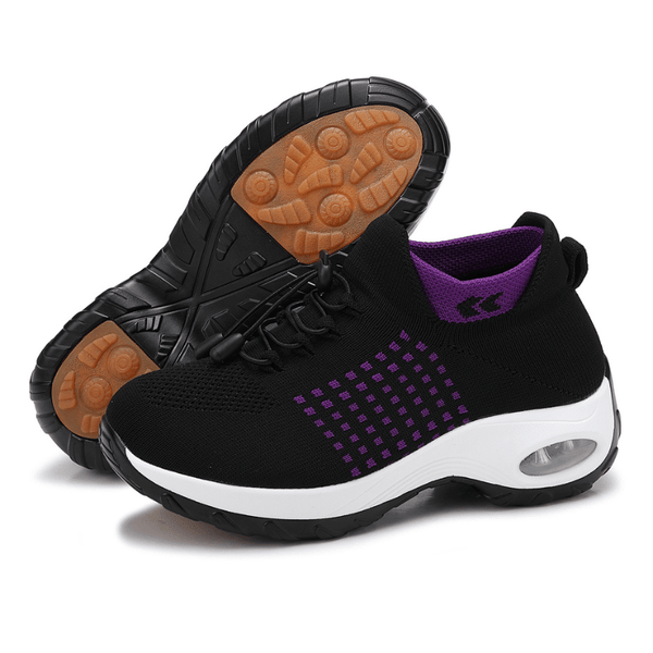 Women's Ortho Stretch Air Slip-On Shoes for Arch Support and All-Day Comfort - Black Purple