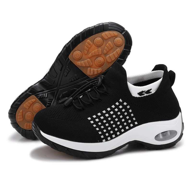 Women's Ortho Stretch Air Slip-On Shoes for Arch Support and All-Day Comfort - Black White