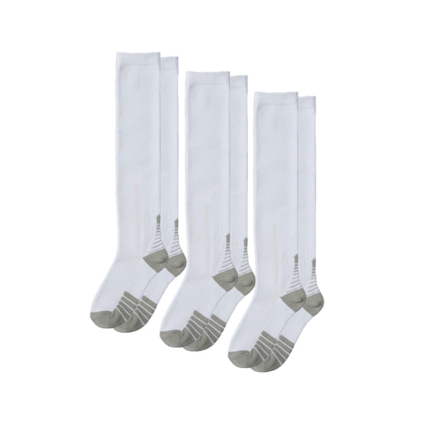 3-Pack White Compression Socks for Work, Travel and All-Day Leg Support