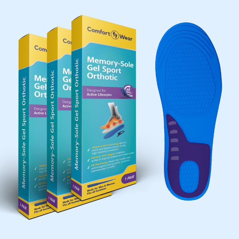 3-Pack Memory Foam Gel Sport Insoles for Running, Walking and Everyday Support