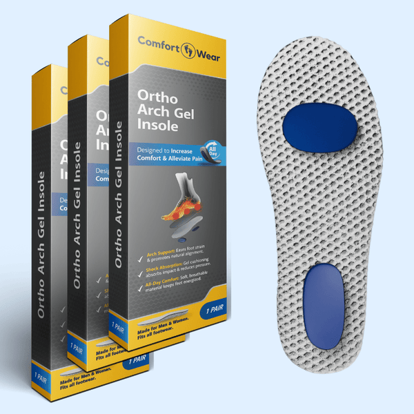 3-Pack Ortho Arch Support Gel Insoles for Walking, Work and All-Day Foot Comfort