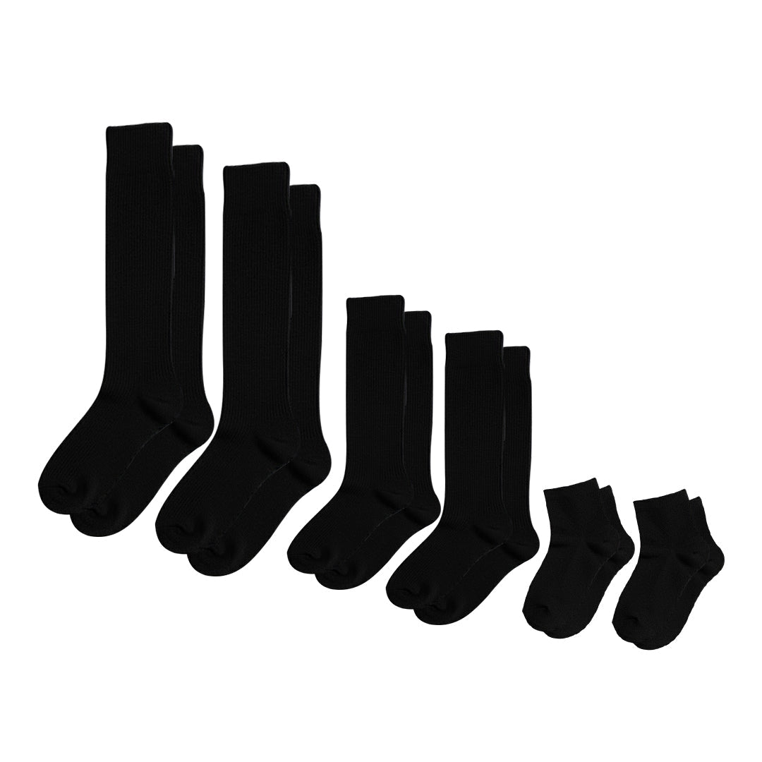 3-Pack Padded Extra-Stretch Sock Set for Wide Feet - Knee, Crew and Ankle - Black