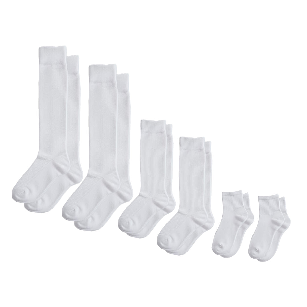 3-Pack Padded Extra-Stretch Sock Set for Wide Feet - Knee, Crew and Ankle - White