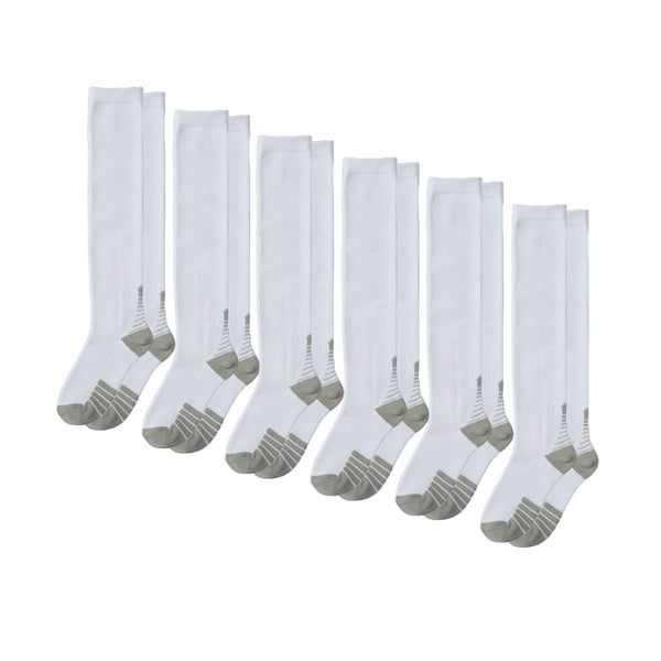6-Pack White Compression Socks for Work, Travel and All-Day Leg Support