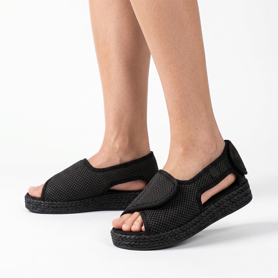 Women's Wide Fit Comfort Sandals for Walking, Travel and Everyday Support - Black