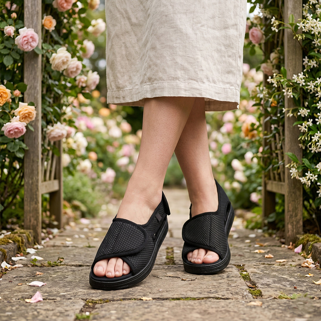 Women's Wide Fit Comfort Sandals for Walking, Travel and Everyday Support - Black
