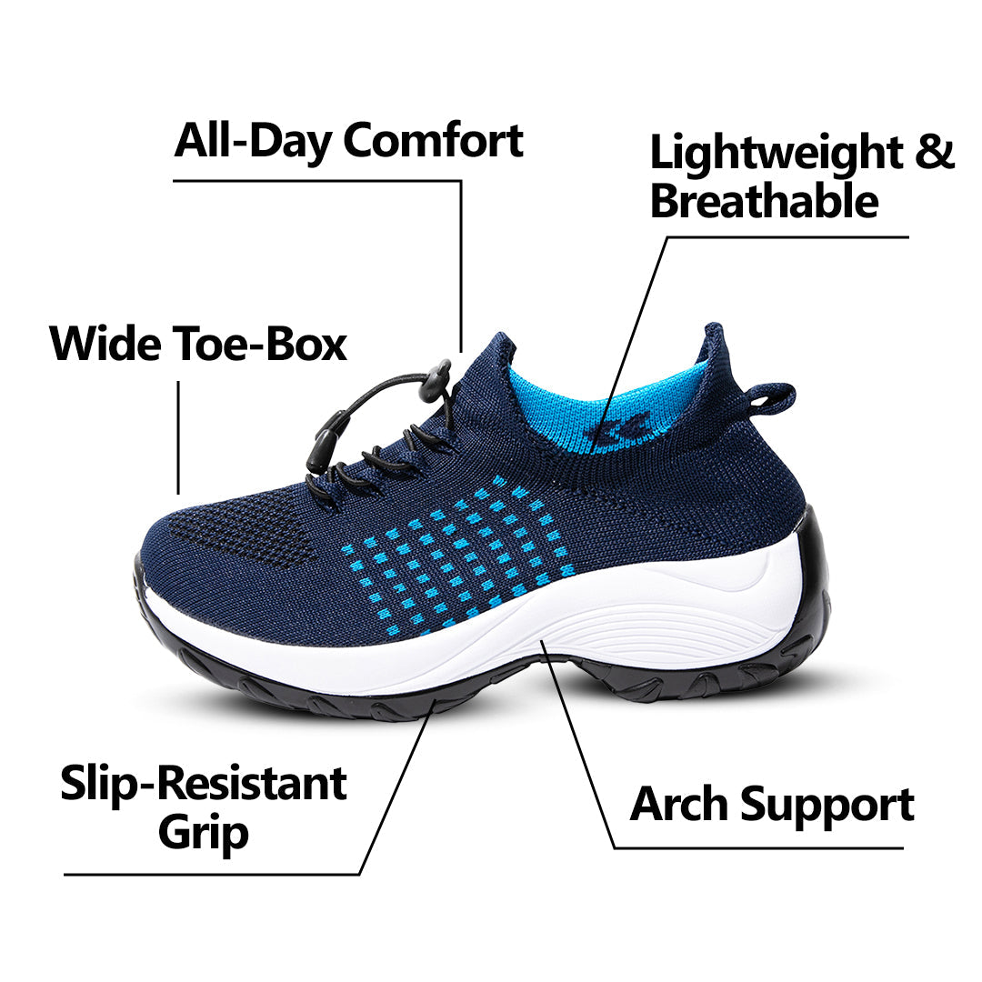 Women's Ortho Stretch Cushion Shoes for Arch Support and All-Day Walking Comfort - White Blue