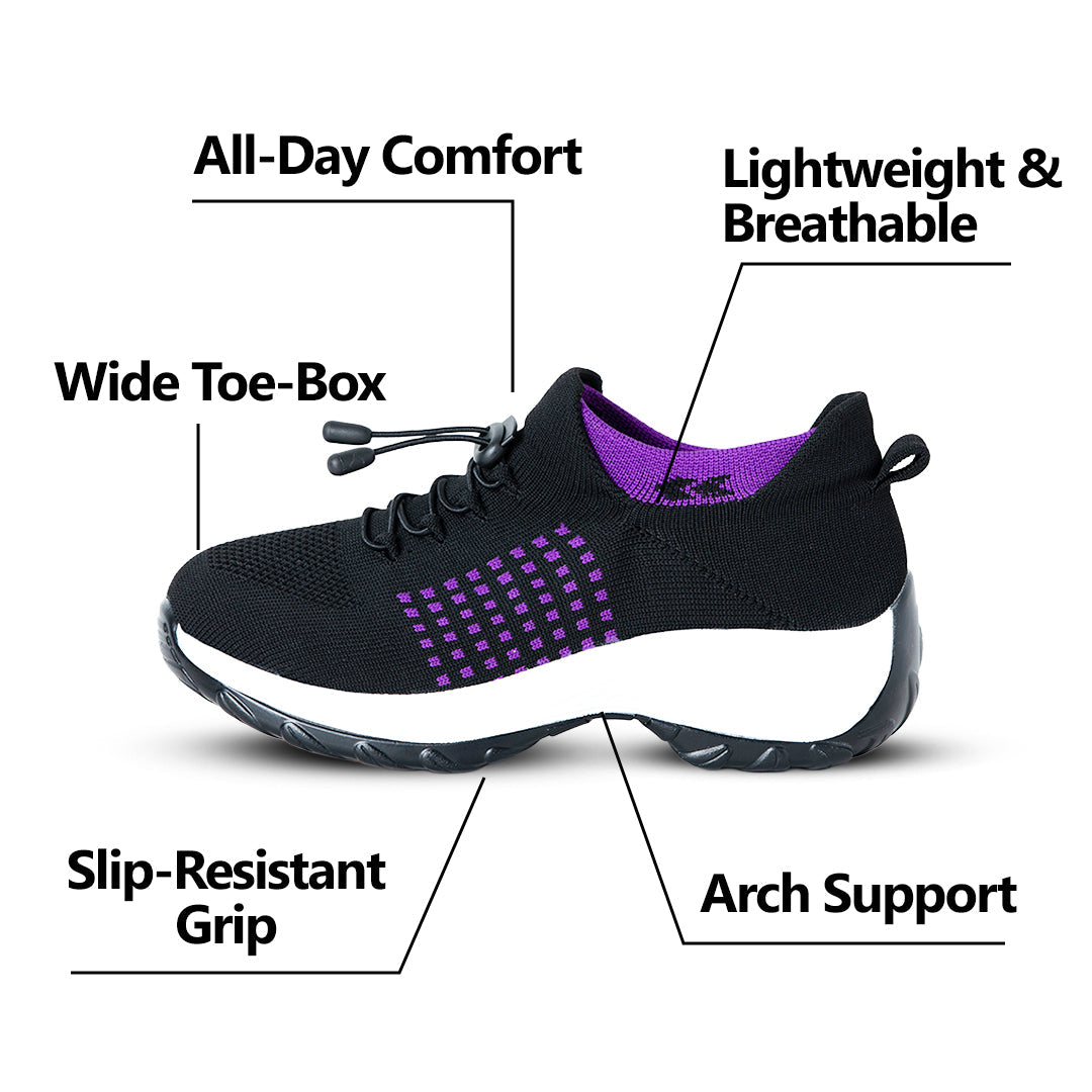 Women's Ortho Stretch Cushion Shoes for Arch Support and All-Day Walking Comfort - Black Purple