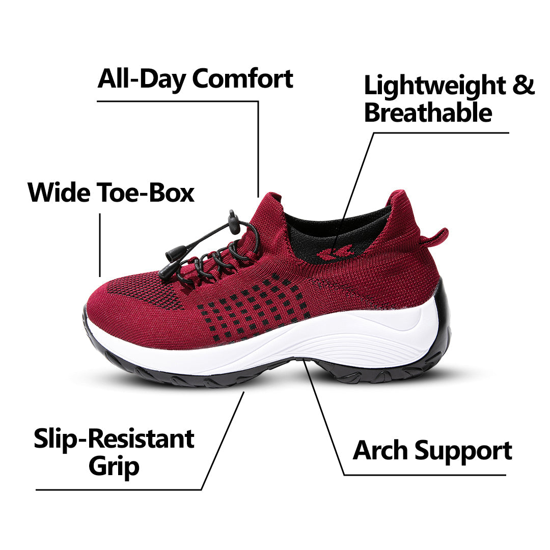 Women's Ortho Stretch Cushion Shoes for Arch Support and All-Day Walking Comfort - Red