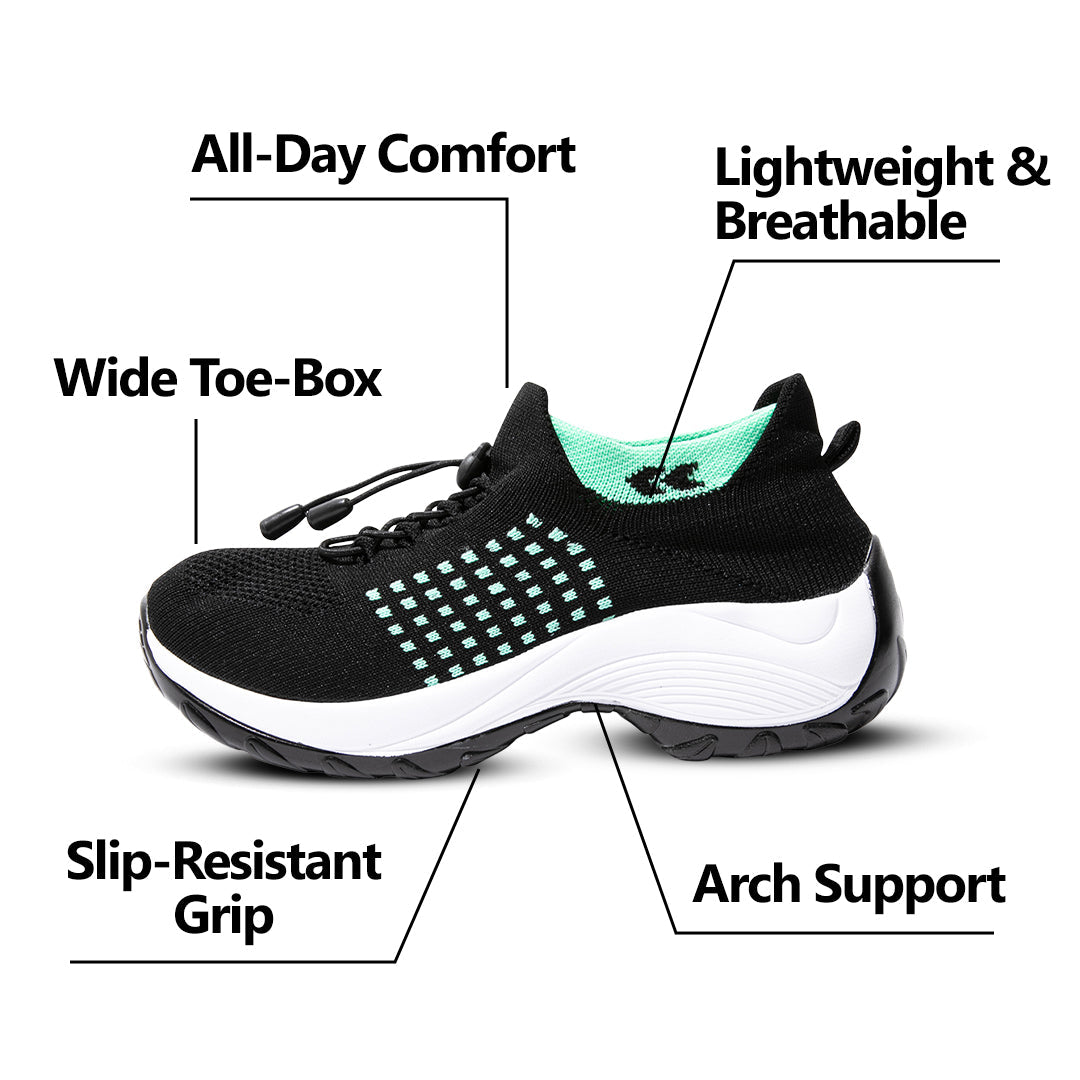 Women's Ortho Stretch Cushion Shoes for Arch Support and All-Day Walking Comfort - Black Sky Blue