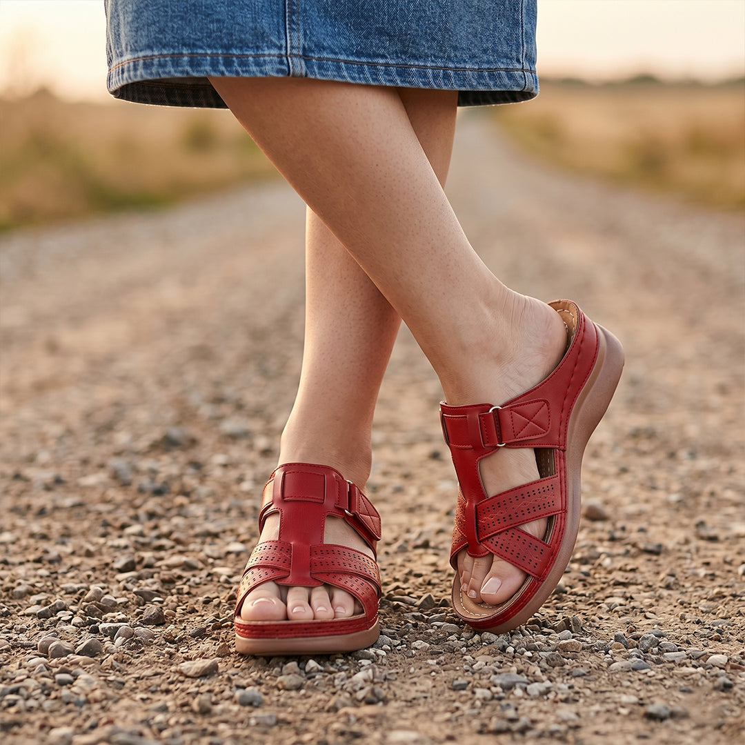 Ortho Roman Cushion Sandals for Everyday Walking and Arch Support - Red