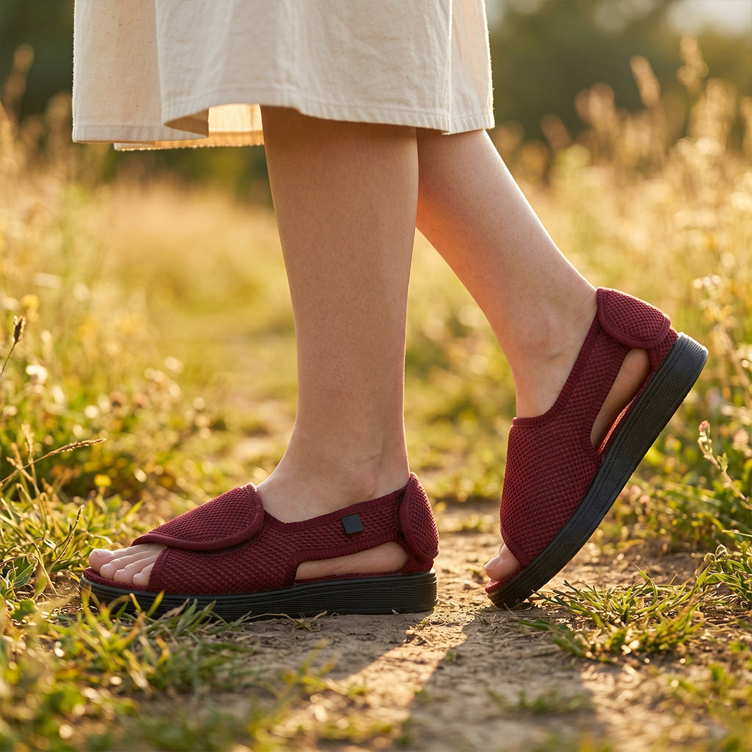 Women's Wide Fit Comfort Sandals for Walking, Travel and Everyday Support - Red