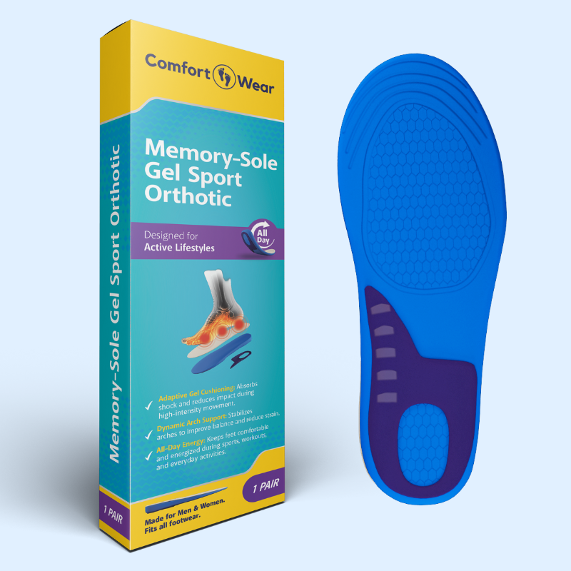 Memory Foam Gel Sport Insoles for Running, Walking and Everyday Support
