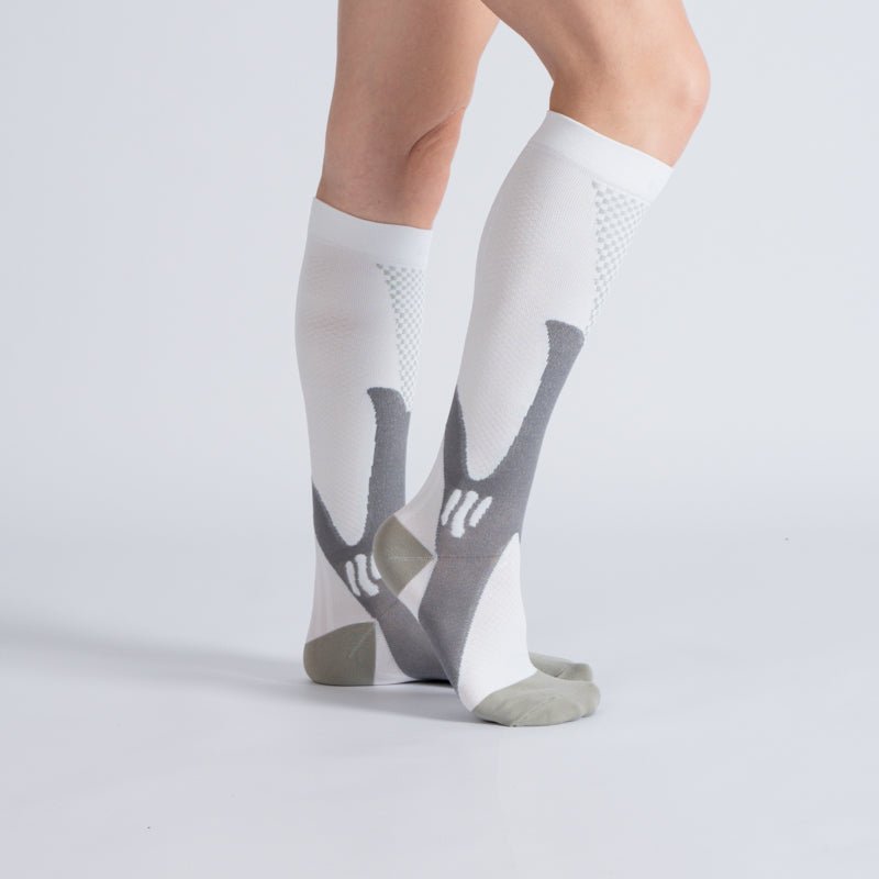 Comfort Compression Socks for Work, Travel and All-Day Leg Support - White Grey