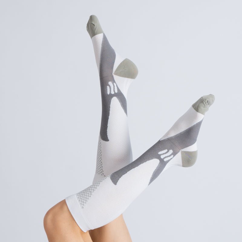 Comfort Compression Socks for Work, Travel and All-Day Leg Support - White Grey