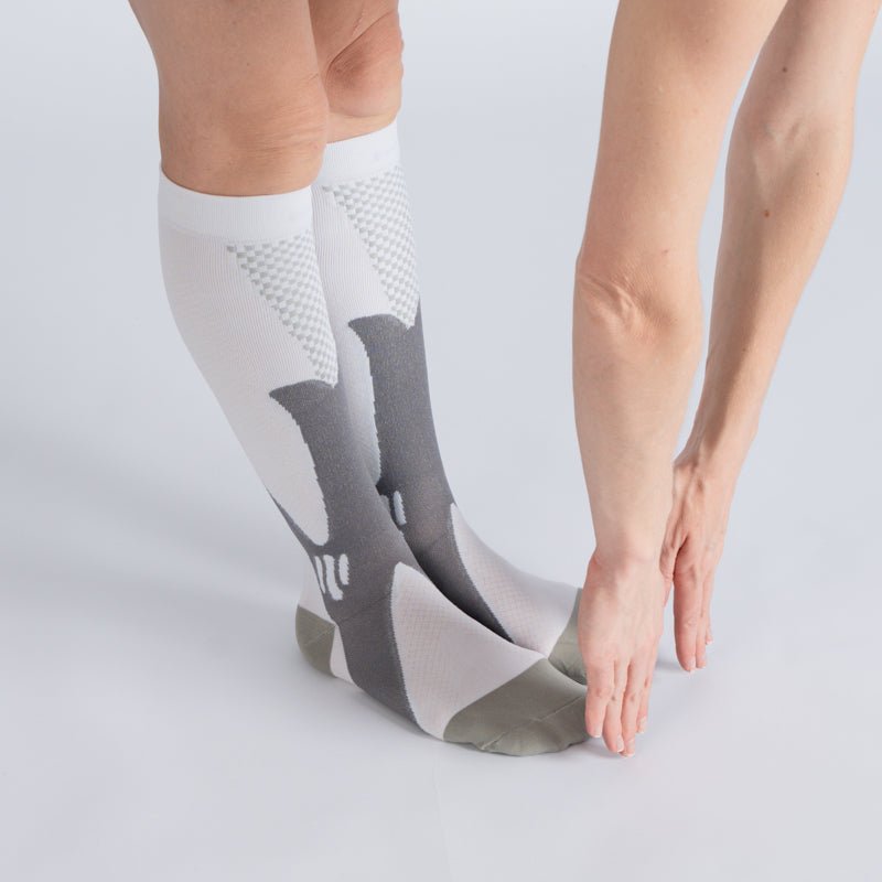 Comfort Compression Socks for Work, Travel and All-Day Leg Support - White Grey