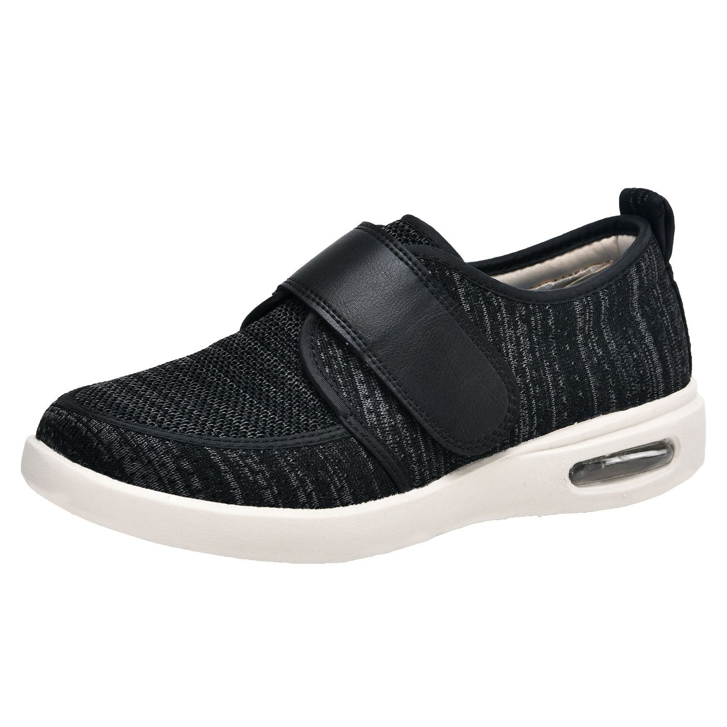 Men's Wide Fit No-Tie Stretch Shoes with Adjustable Closure for Easy Wear - Black Grey