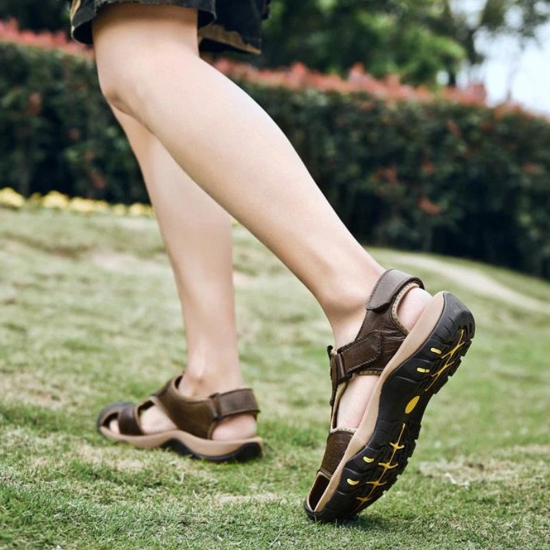 Men's Ortho Heel Strap Sandals for Hiking, Walking and Outdoor Comfort - Dark Brown