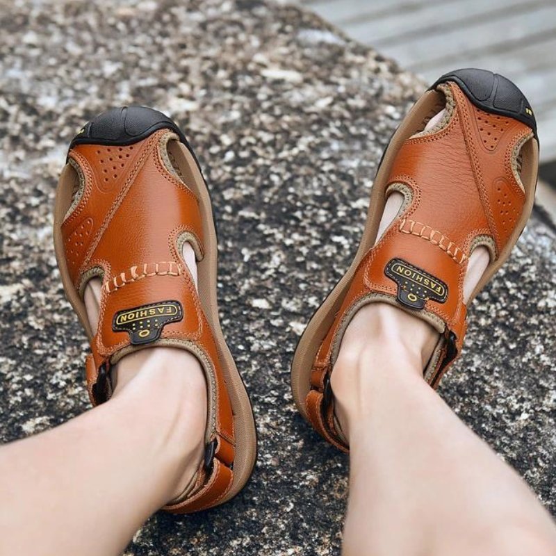 Men's Ortho Heel Strap Sandals for Hiking, Walking and Outdoor Comfort - Orange