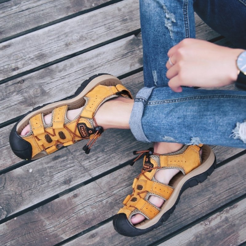 Men's Ortho Heel Strap Sandals for Hiking, Walking and Outdoor Comfort - Yellow