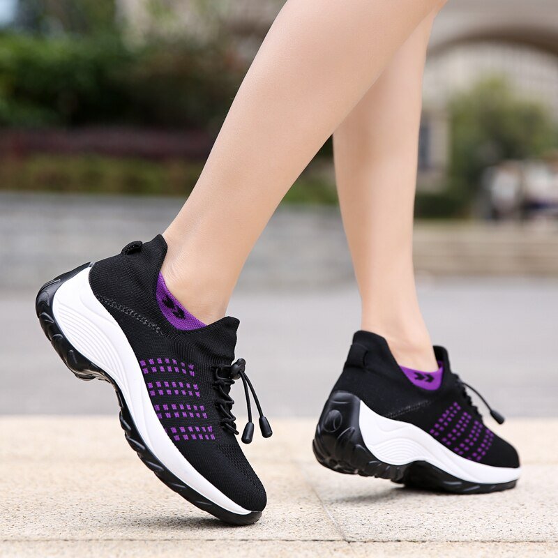 Women's Ortho Stretch Cushion Shoes for Arch Support and All-Day Walking Comfort - Black Purple