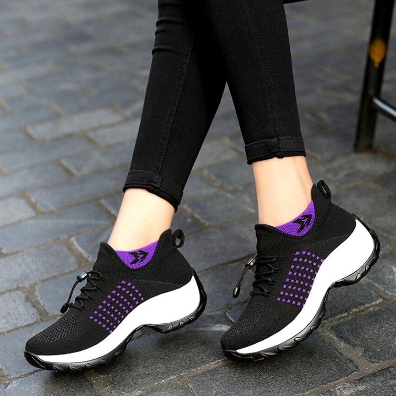 Women's Ortho Stretch Cushion Shoes for Arch Support and All-Day Walking Comfort - Black Purple