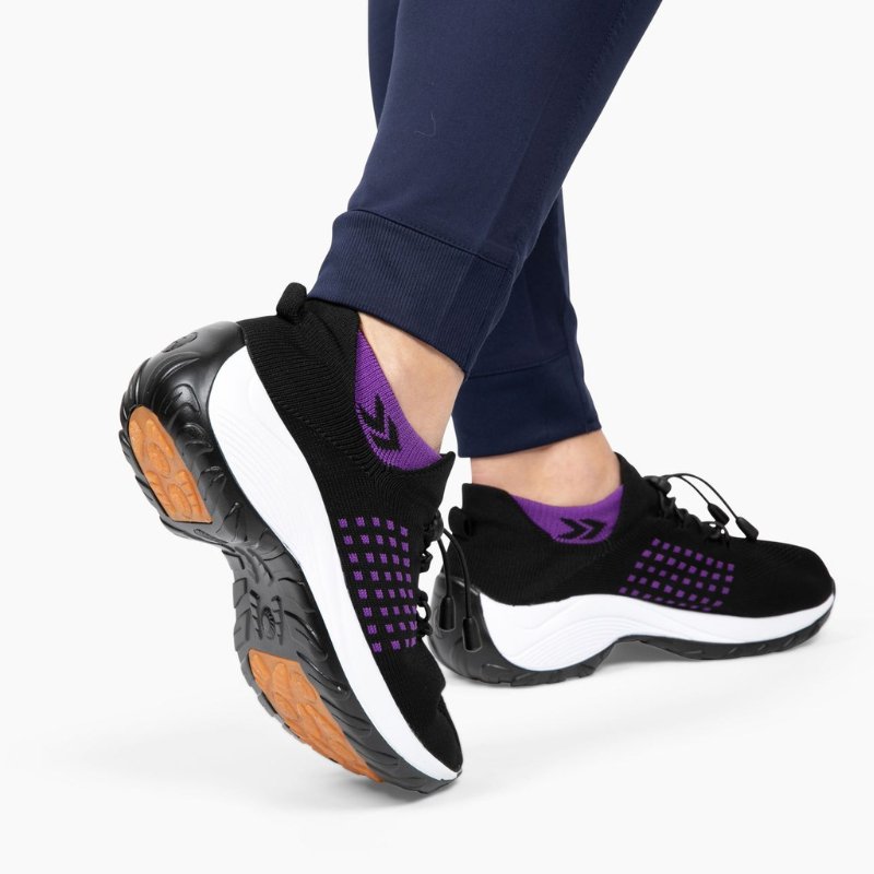 Women's Ortho Stretch Cushion Shoes for Arch Support and All-Day Walking Comfort - Black Purple
