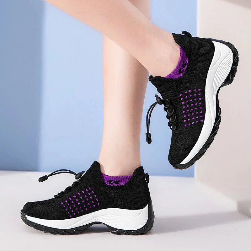 Women's Ortho Stretch Cushion Shoes for Arch Support and All-Day Walking Comfort - Black Purple