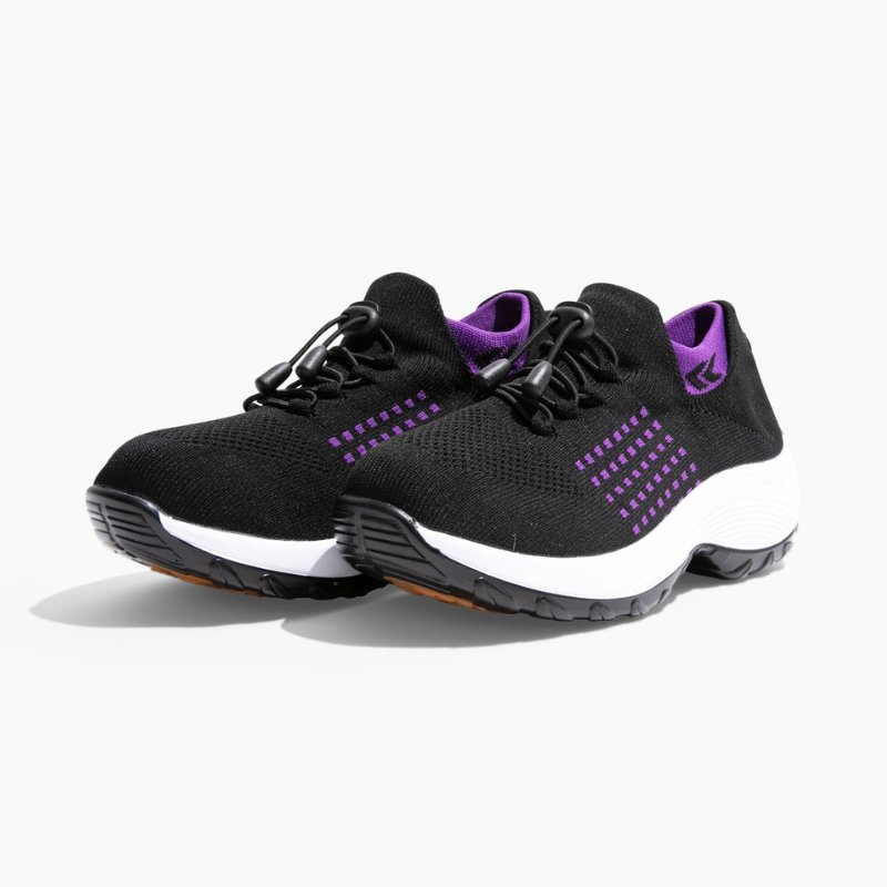 Women's Ortho Stretch Cushion Shoes for Arch Support and All-Day Walking Comfort - Black Purple