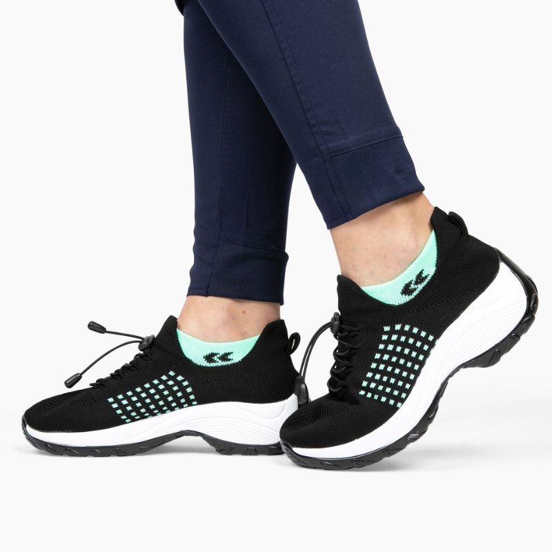 Women's Ortho Stretch Cushion Shoes for Arch Support and All-Day Walking Comfort - Black Sky Blue