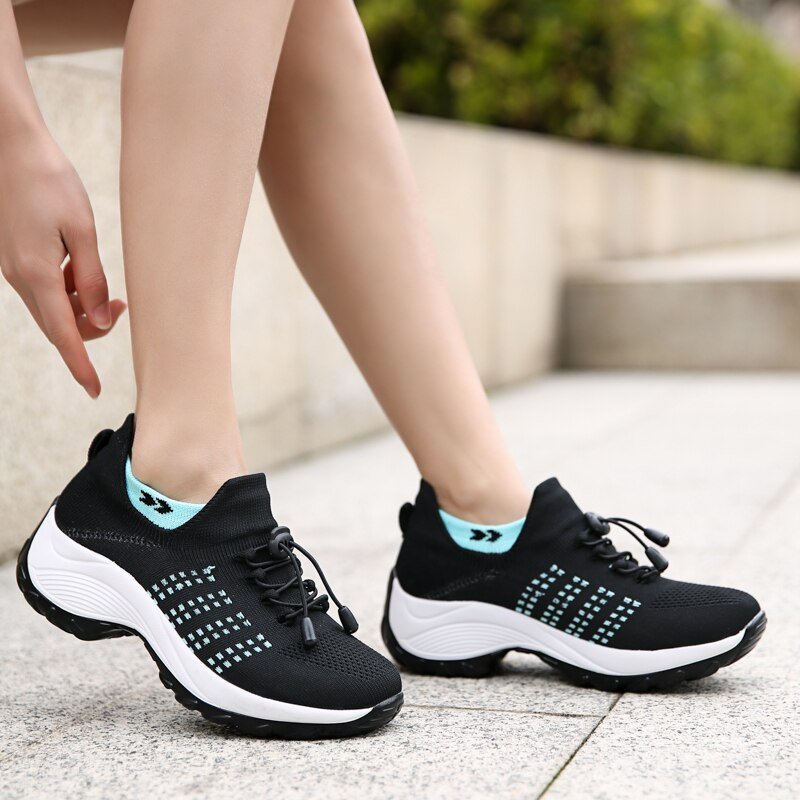Women's Ortho Stretch Cushion Shoes for Arch Support and All-Day Walking Comfort - Black Sky Blue