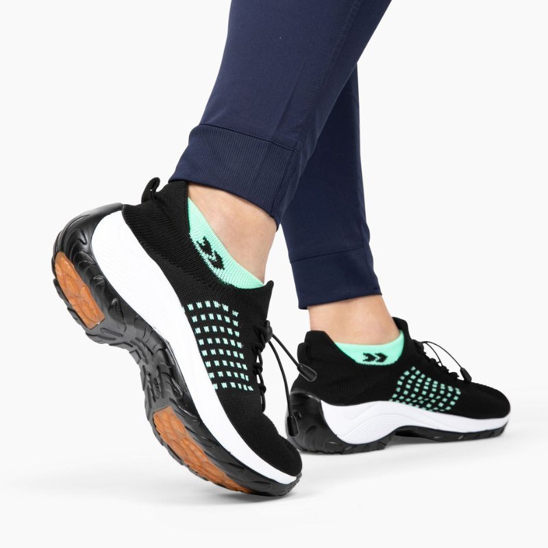 Women's Ortho Stretch Cushion Shoes for Arch Support and All-Day Walking Comfort - Black Sky Blue