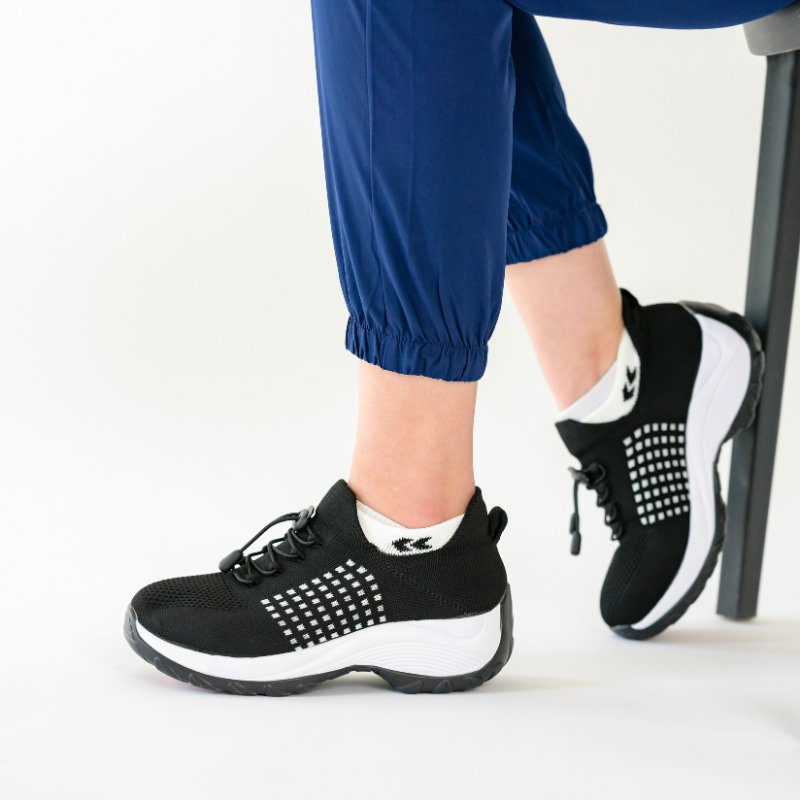 Women's Ortho Stretch Cushion Shoes for Arch Support and All-Day Walking Comfort - Black White