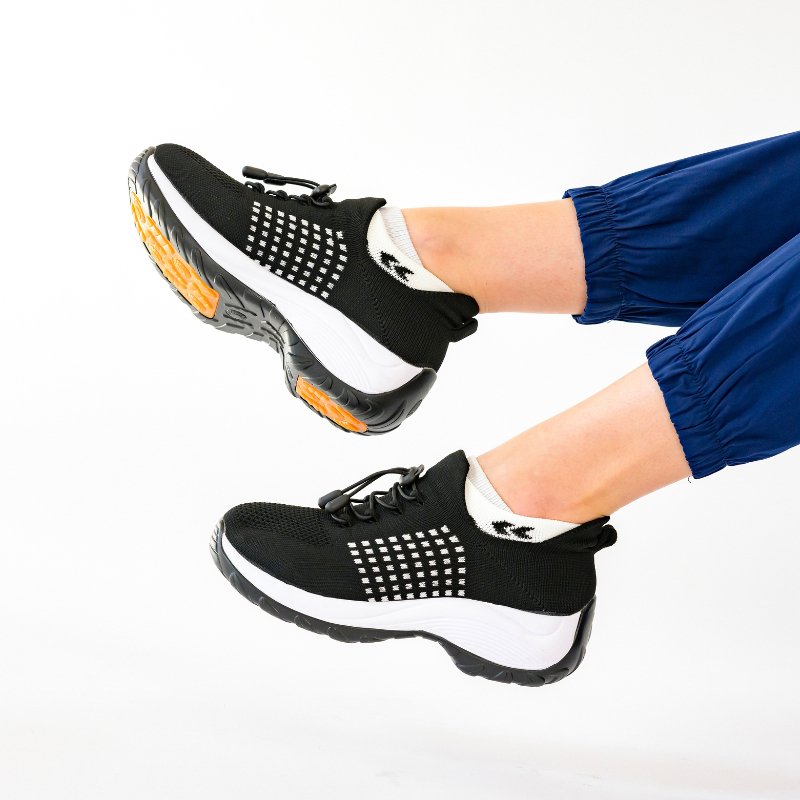 Women's Ortho Stretch Cushion Shoes for Arch Support and All-Day Walking Comfort - Black White