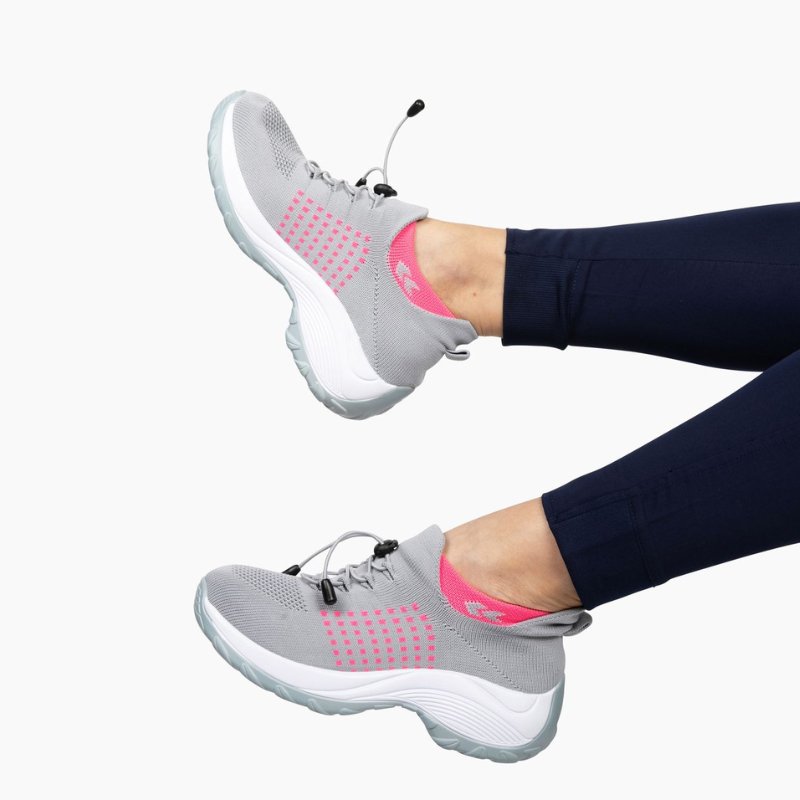 Women's Ortho Stretch Cushion Shoes for Arch Support and All-Day Walking Comfort - Gray Pink