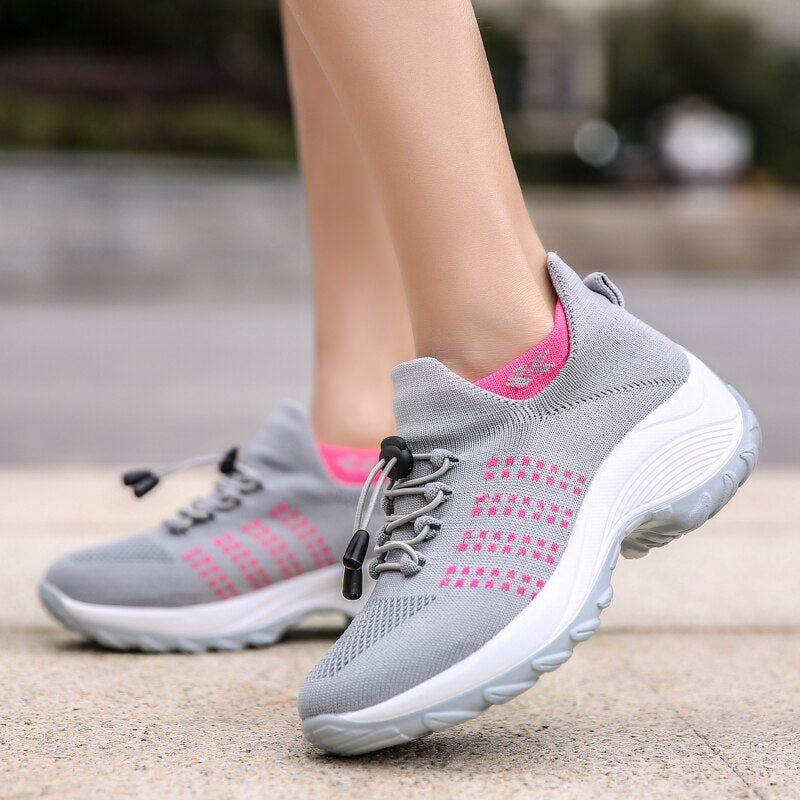 Women's Ortho Stretch Cushion Shoes for Arch Support and All-Day Walking Comfort - Gray Pink