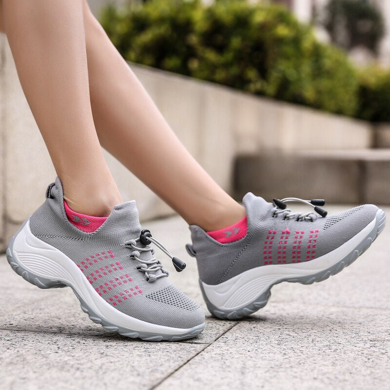 Women's Ortho Stretch Cushion Shoes for Arch Support and All-Day Walking Comfort - Gray Pink