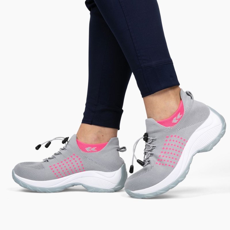 Women's Ortho Stretch Cushion Shoes for Arch Support and All-Day Walking Comfort - Gray Pink